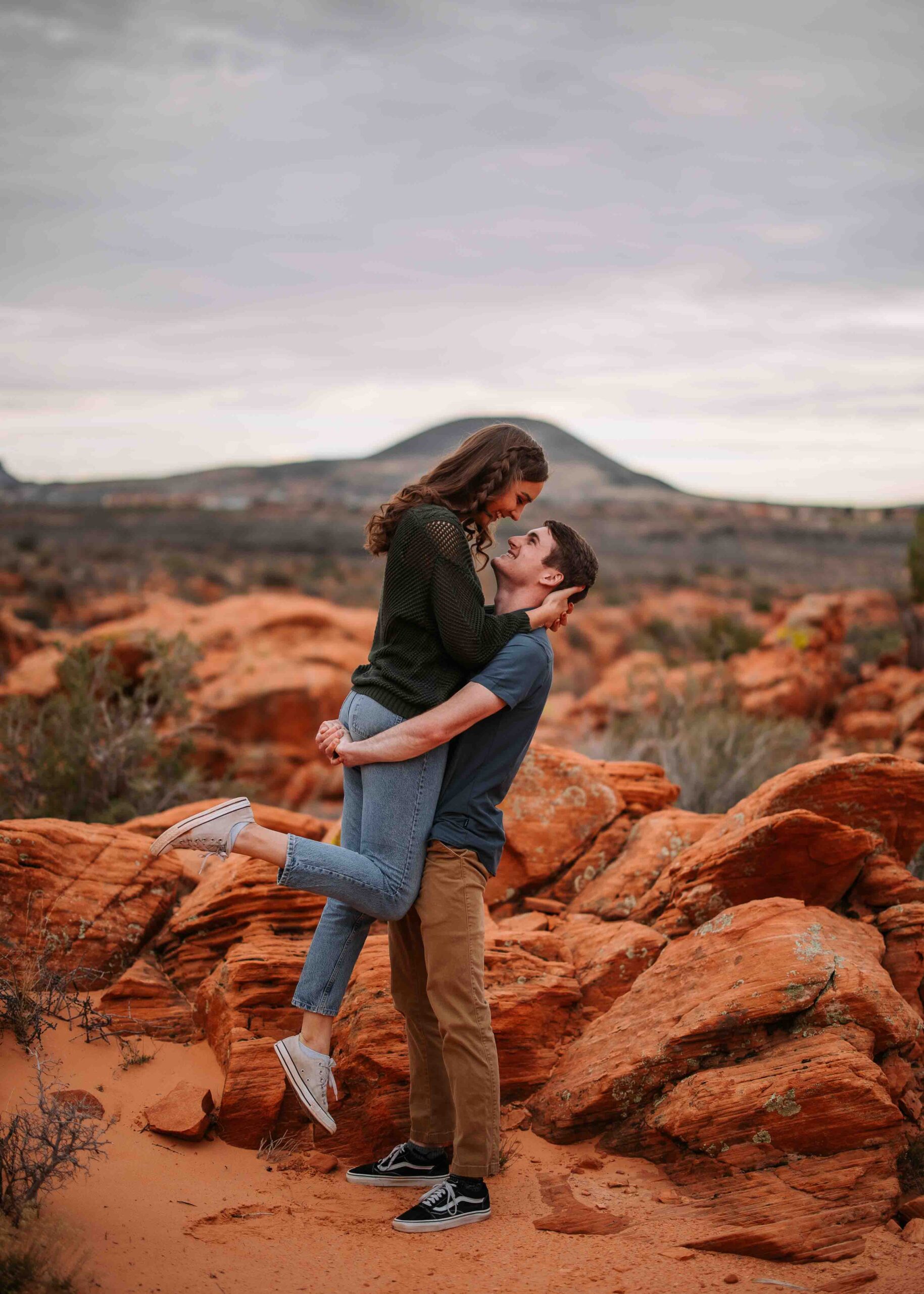 utah wedding photographer and videographer St George Utah Sand Cove Red Cliffs Conservation Area Engagement photography session at sunset